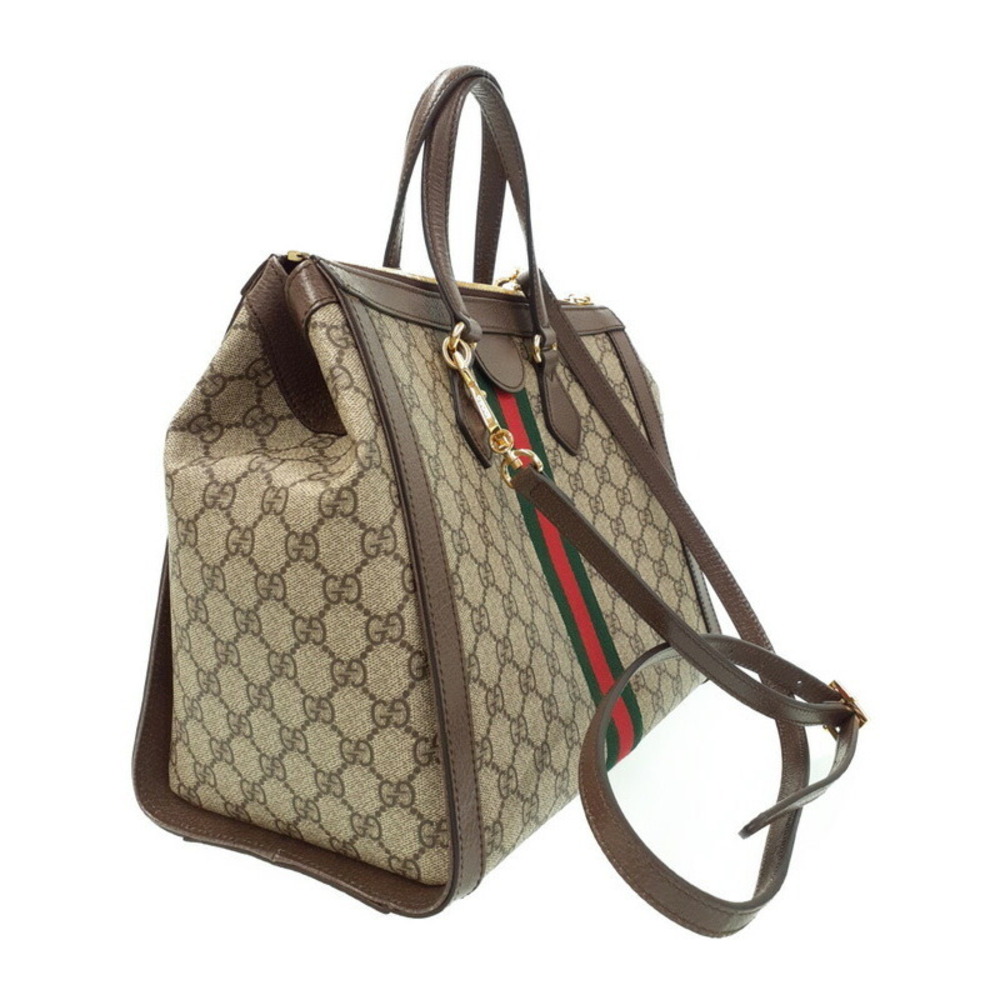 Gucci Supreme leather handle brown Ophidia web canvas bag stripe top GG